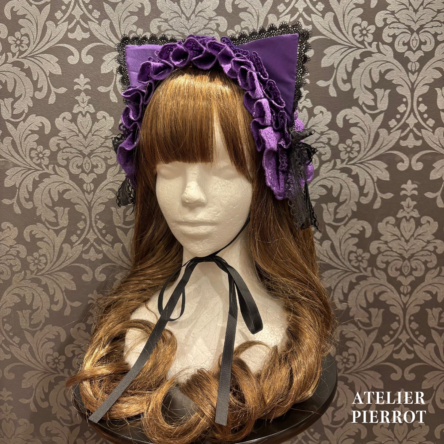 【ATELIER PIERROT】　★ご予約受付中★ Mimi de Chat Lace Headdress　ホワイト/新色ボルドー/新色パープル/新色ネイビー/ブラック×ホワイト/ブラック