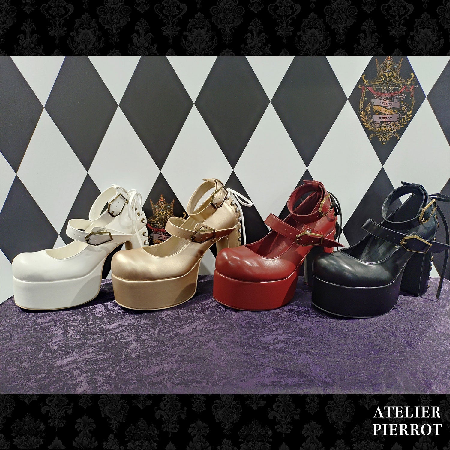 【ATELIER PIERROT】　★Now accepting reservations★ Coffin Buckle Lace-Up Platform PumpsWhite/Bordeaux/gold/BlackS/M/L/XL