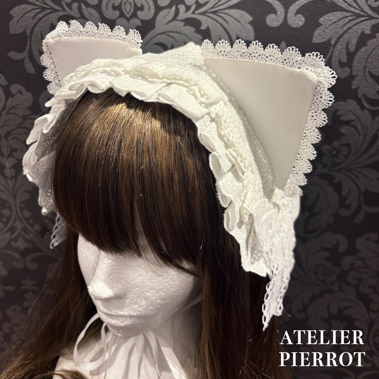 【ATELIER PIERROT】　Mimi de Chat Lace Headdress　ホワイト/ブラック×ホワイト/ブラック