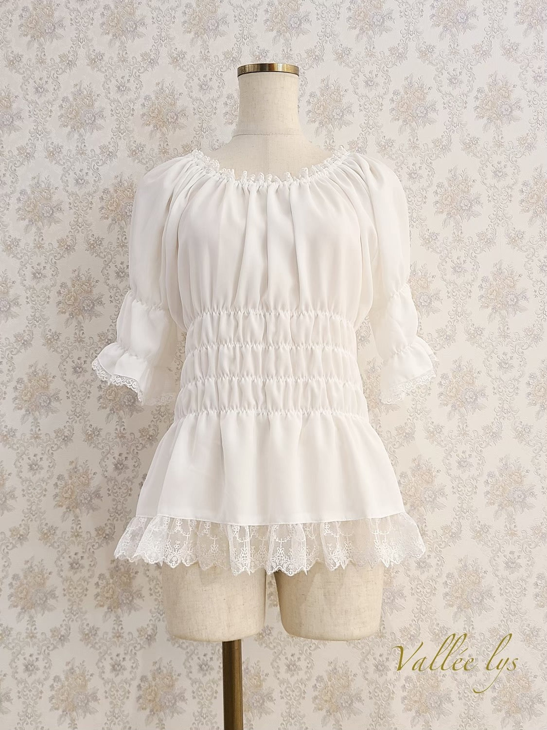 [Vallée Lys] Vallellis 5 -Minute Sleeve Shirring Blouse White