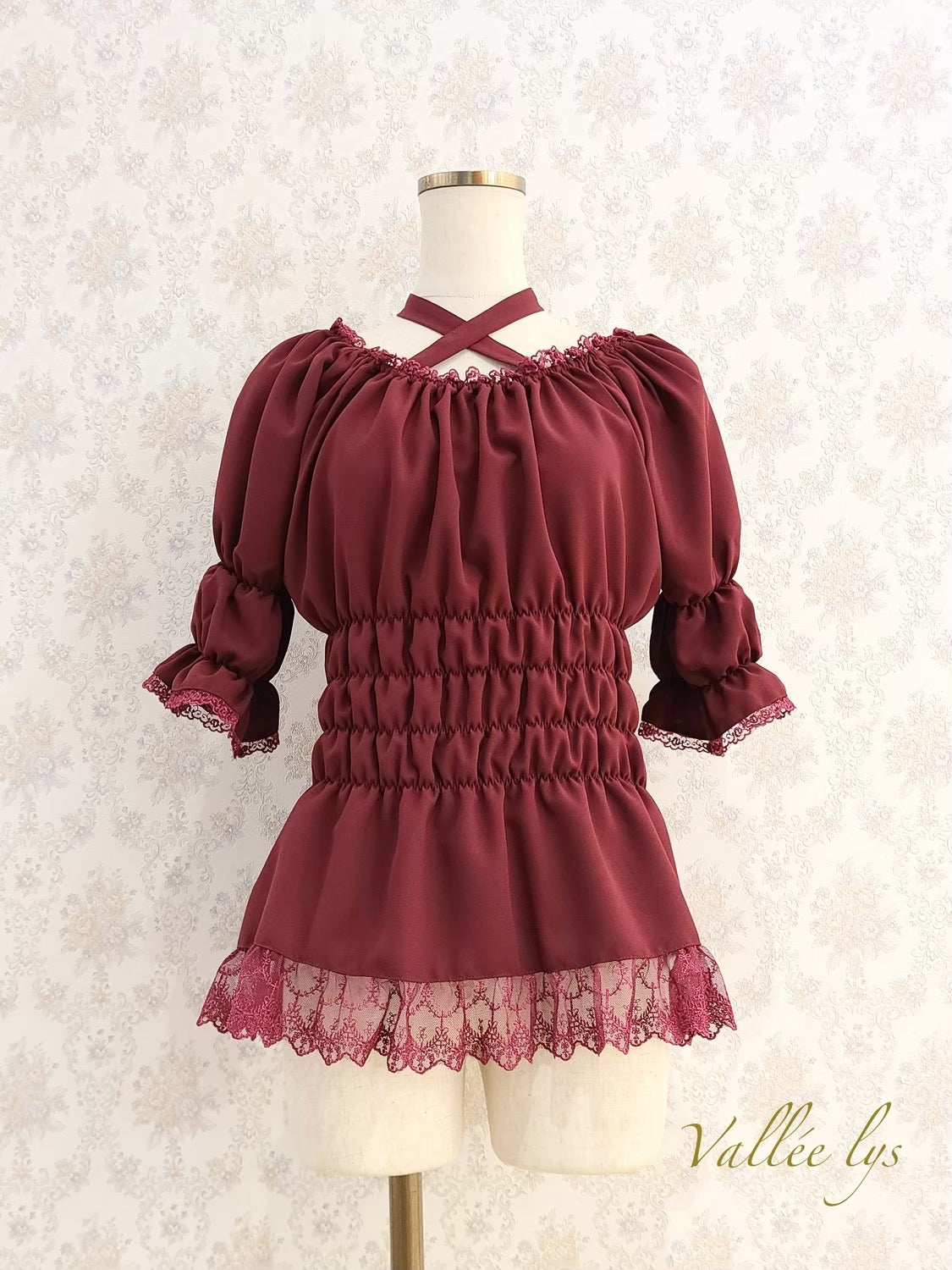[Vallée Lys] Vallellis 5 -Minute Sleeve Shirring Blouse White