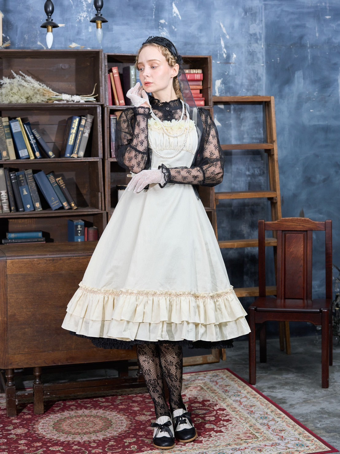 【Victorian maiden】ヴィクトリアンメイデン　ルークフローラルリリアンローズドレス　アイボリー/ブラック