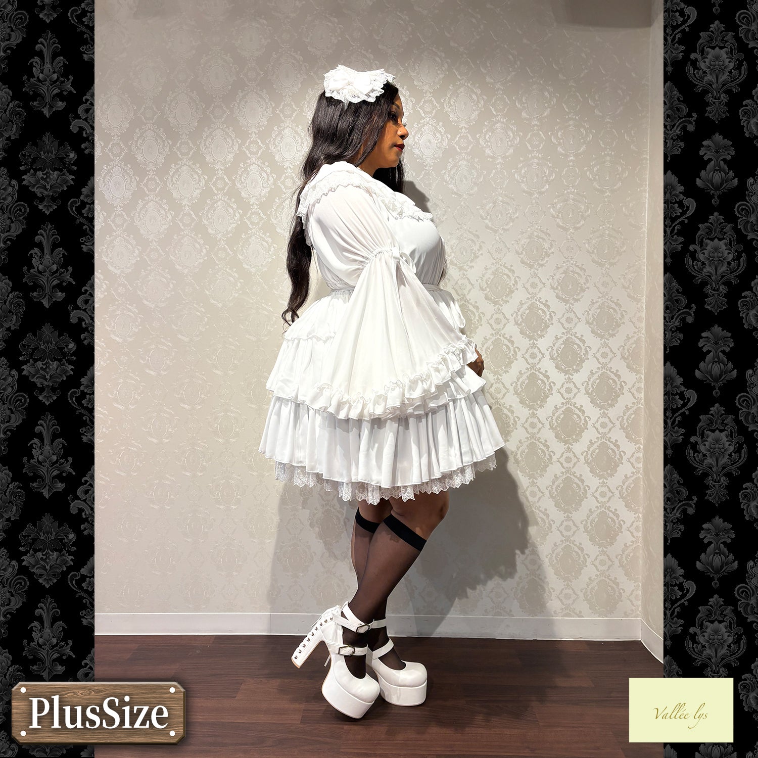 【Vallée lys】ヴァレリス　★ご予約受付中★　 CoquelicotDress　ホワイト/ボルドー/パープル/ネイビー/ブラック　プラスサイズ