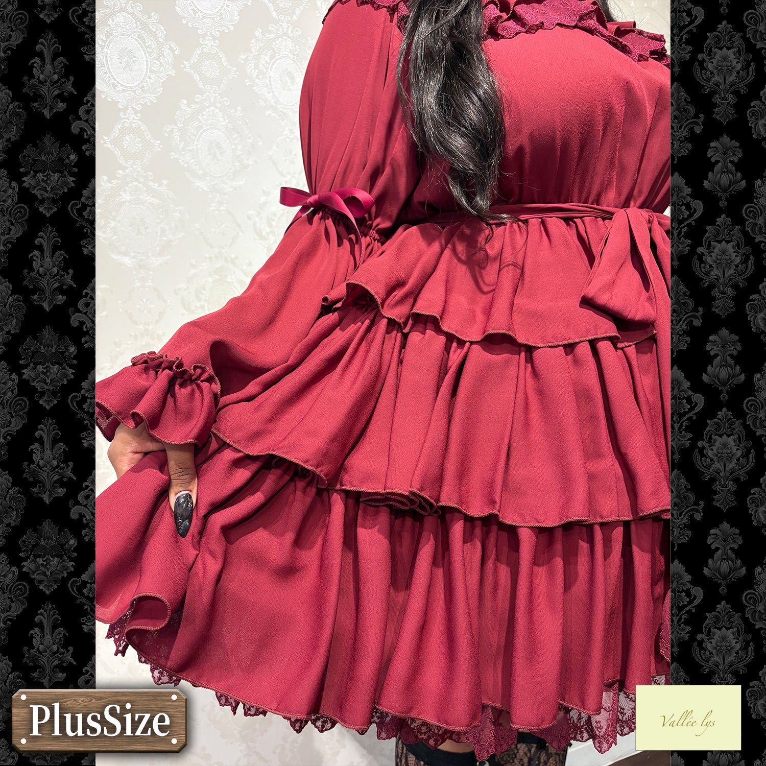 【Vallée lys】ヴァレリス　★ご予約受付中★　 CoquelicotDress　ホワイト/ボルドー/パープル/ネイビー/ブラック　プラスサイズ