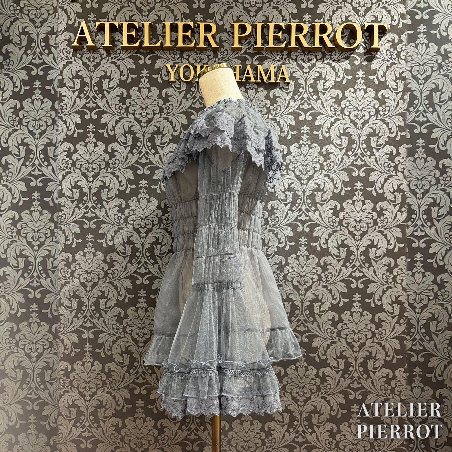 【ATELIER PIERROT】　Sheer Off-Shoulder Shirring Blouse　ホワイト/ピンク/グレー/ボルドー/パープル/ブラック