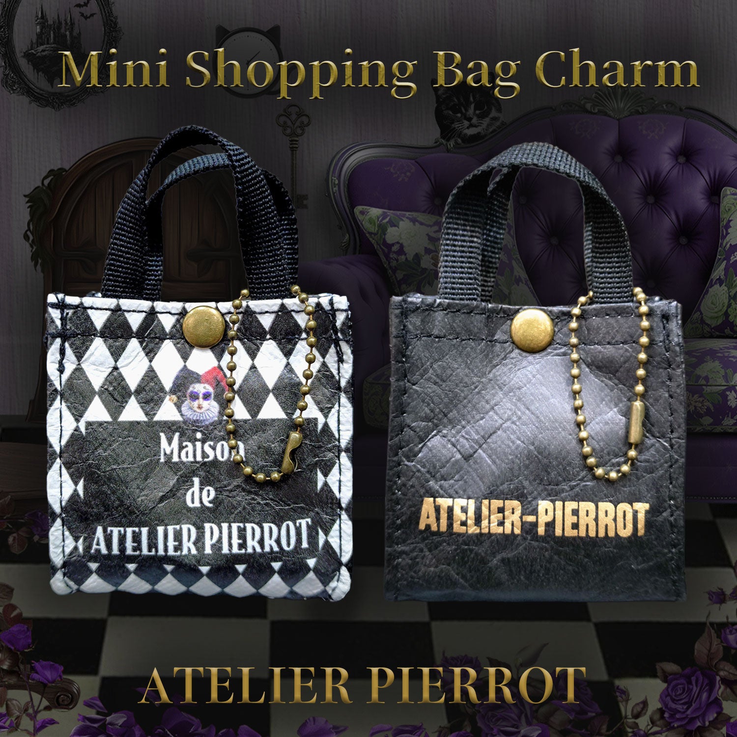 ATELIER-PIERROT】 ★ご予約受付中★ Mini Shopping Bag Charm　ダイヤ柄/ブラック