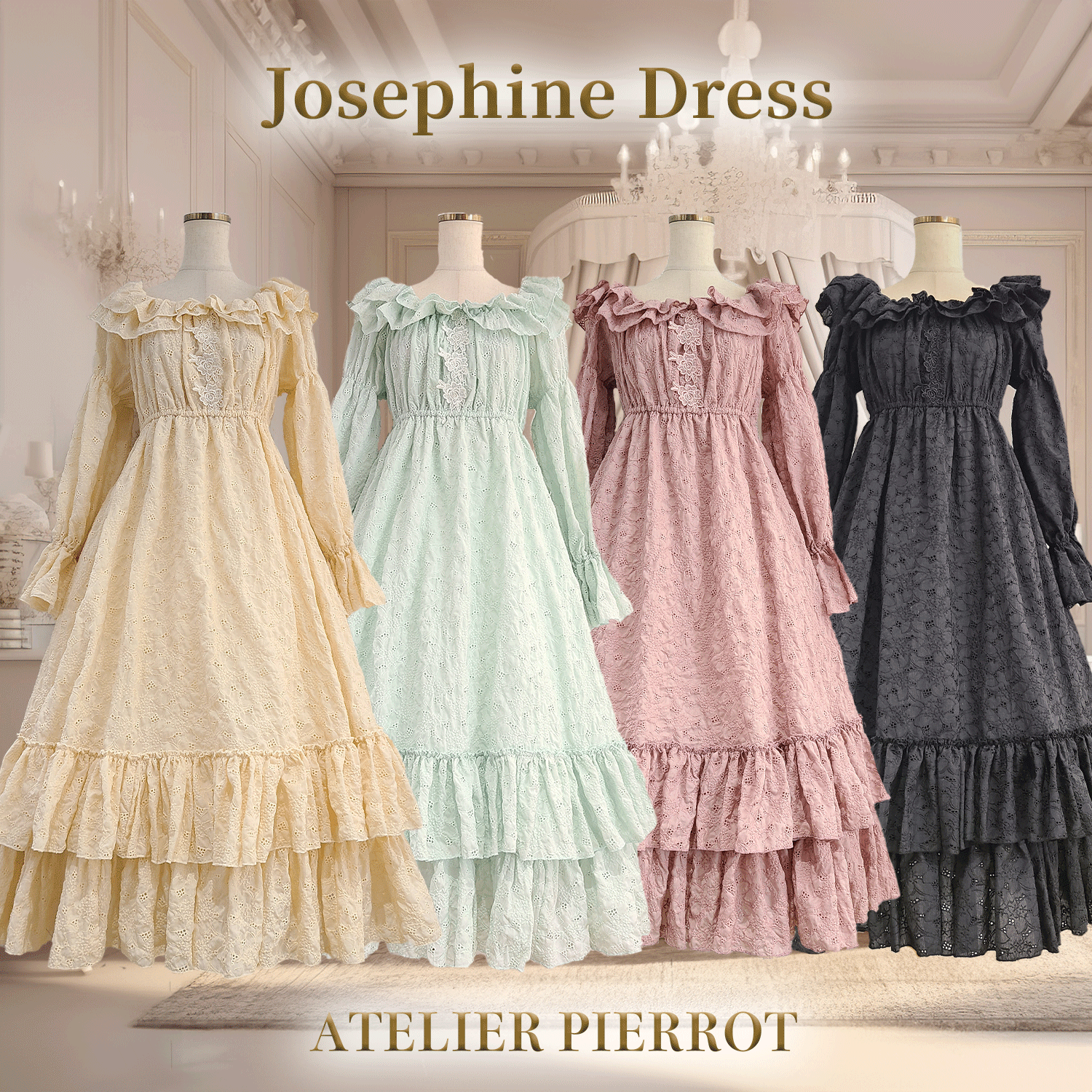 【ATELIER PIERROT】　Josephine Dress　Ivory/Mint/Pink/ Black