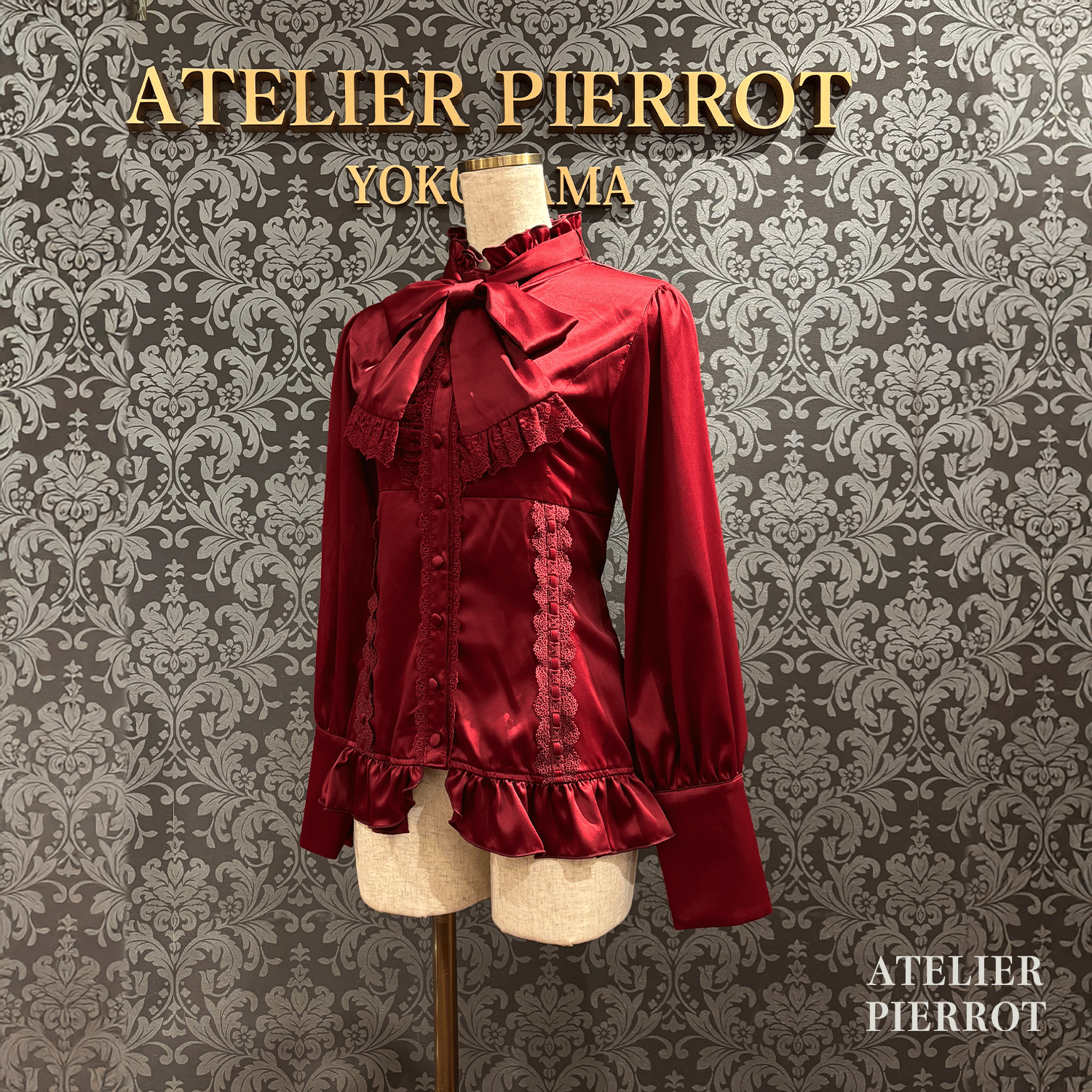 【ATELIER PIERROT】　Classical Duchess Ribbon Blouse　ホワイト/ボルドー/ネイビー/ブラック
