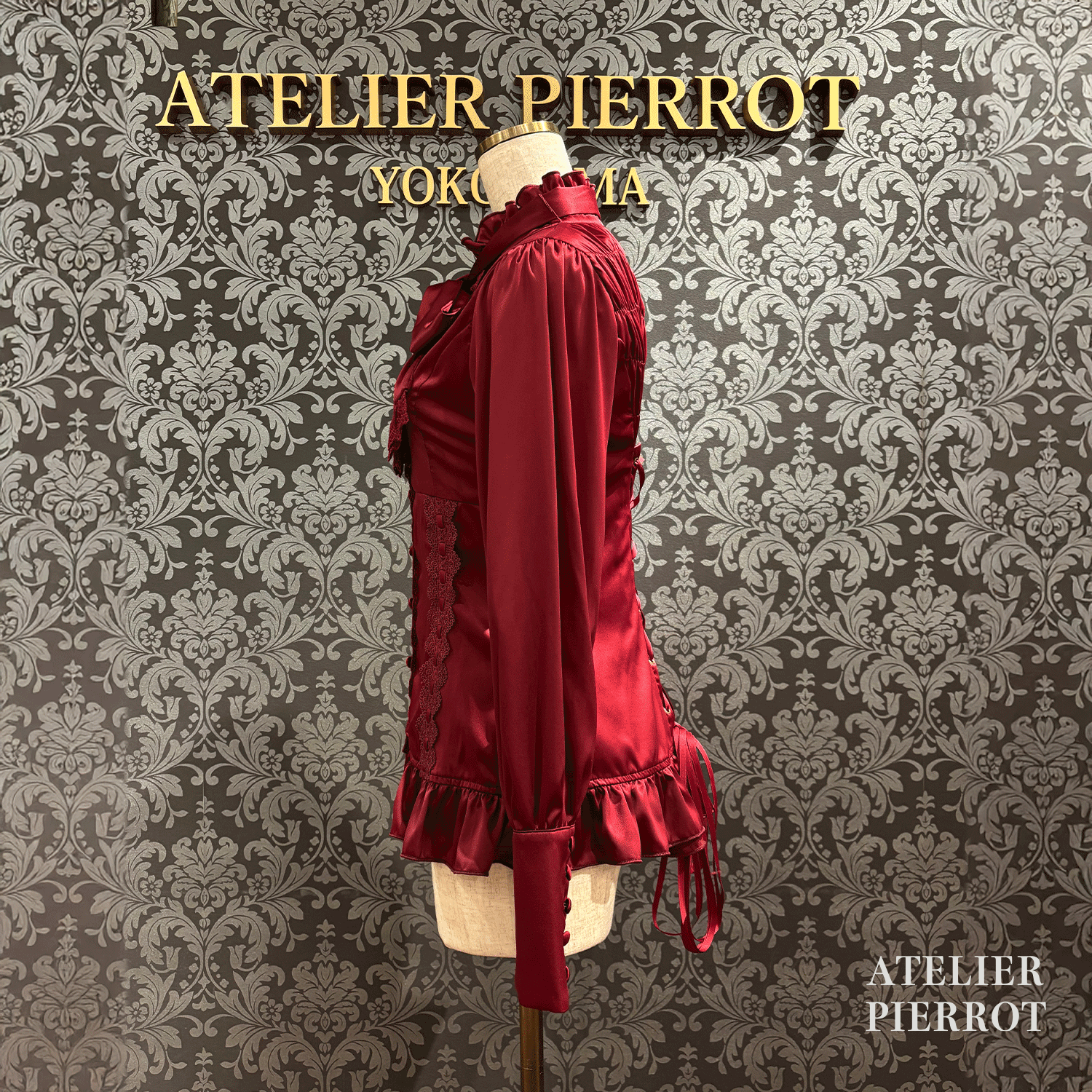 【ATELIER PIERROT】　Classical Duchess Ribbon Blouse　ホワイト/ボルドー/ネイビー/ブラック