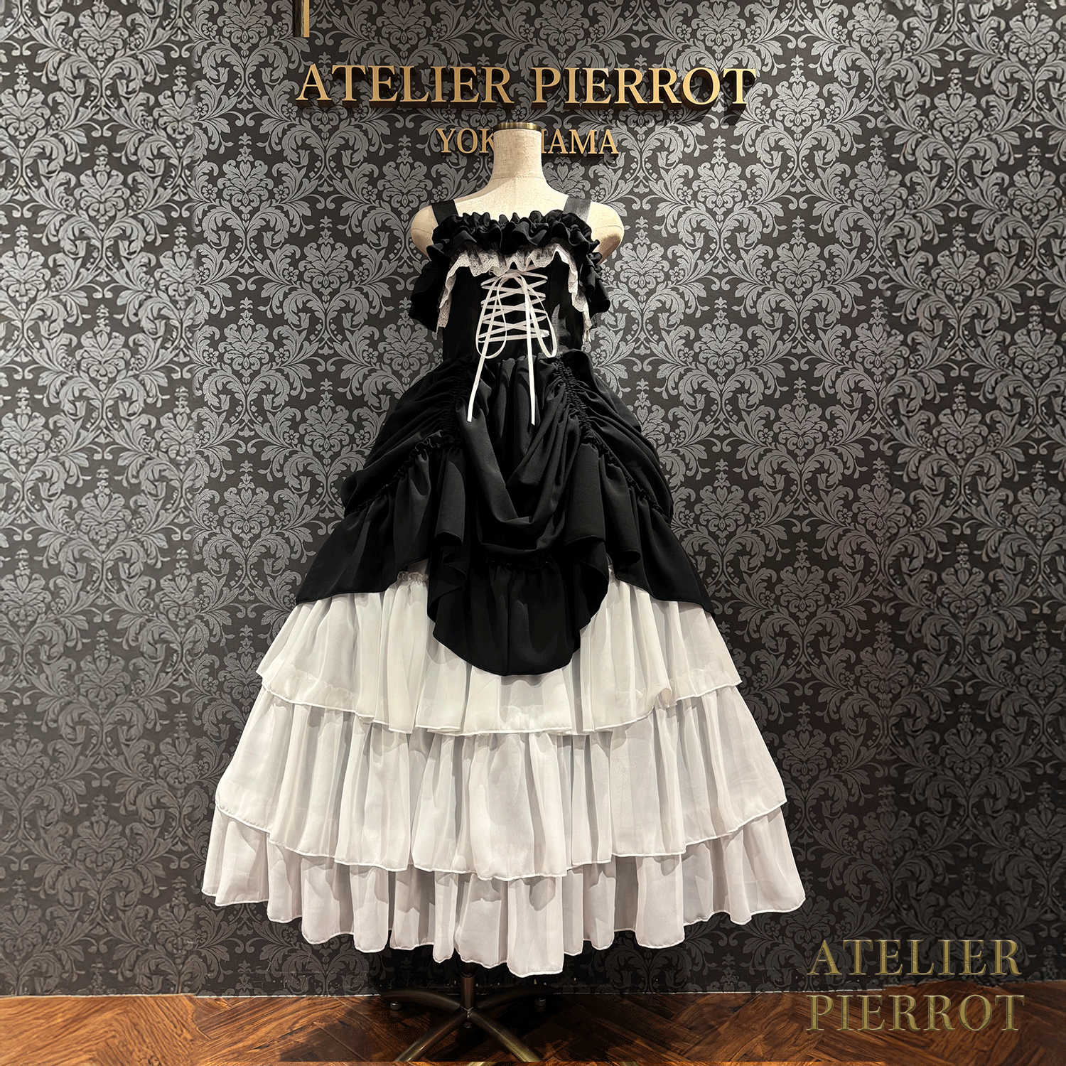 【ATELIER PIERROT]長喧囂的跳線裙Black×白色/紫色/海軍/Black