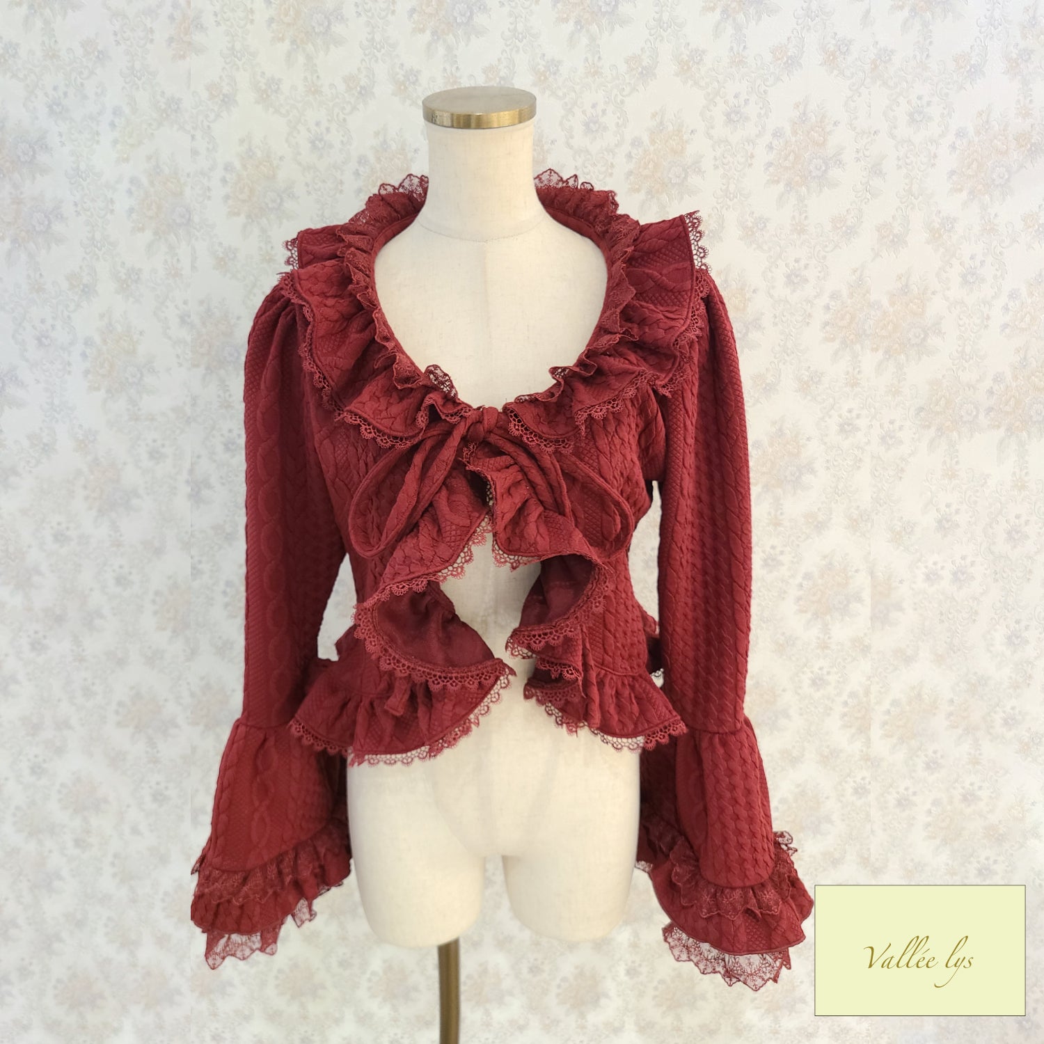 【Vallée lys】ヴァレリス　Petal Bloom Cardigan　Ivory/Bordeaux/Green/ Black