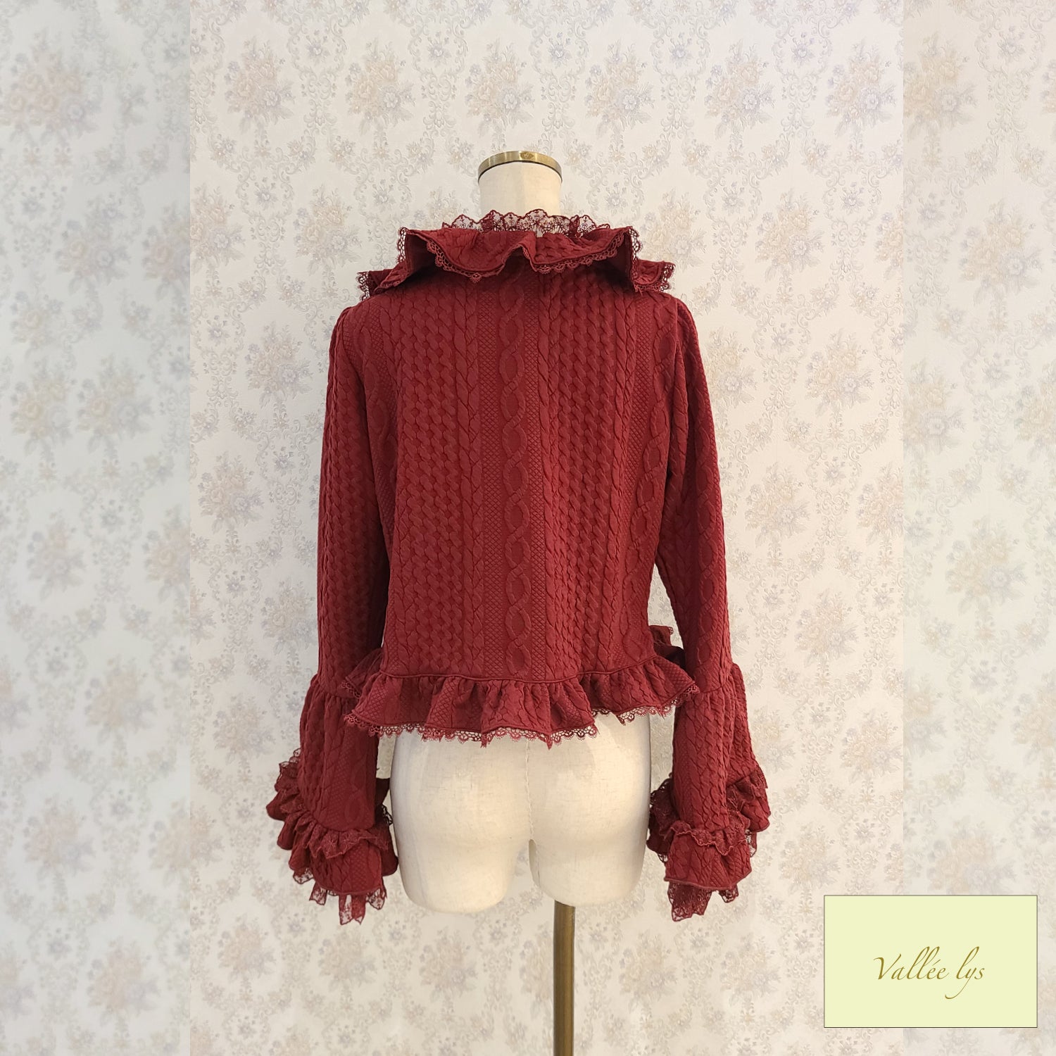 【Vallée lys】ヴァレリス　Petal Bloom Cardigan　Ivory/Bordeaux/Green/ Black