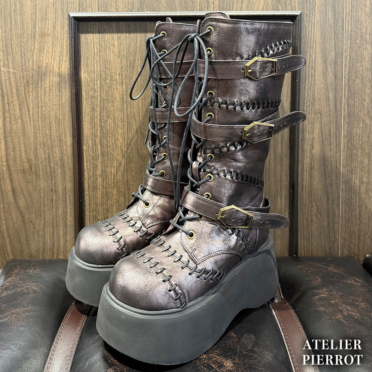 【ATELIER PIERROT】　★ご予約受付中★ “Nocturnal Grave”  Mended Boots　ホワイト/ブロンズ/ブラック  S/M/L/XL