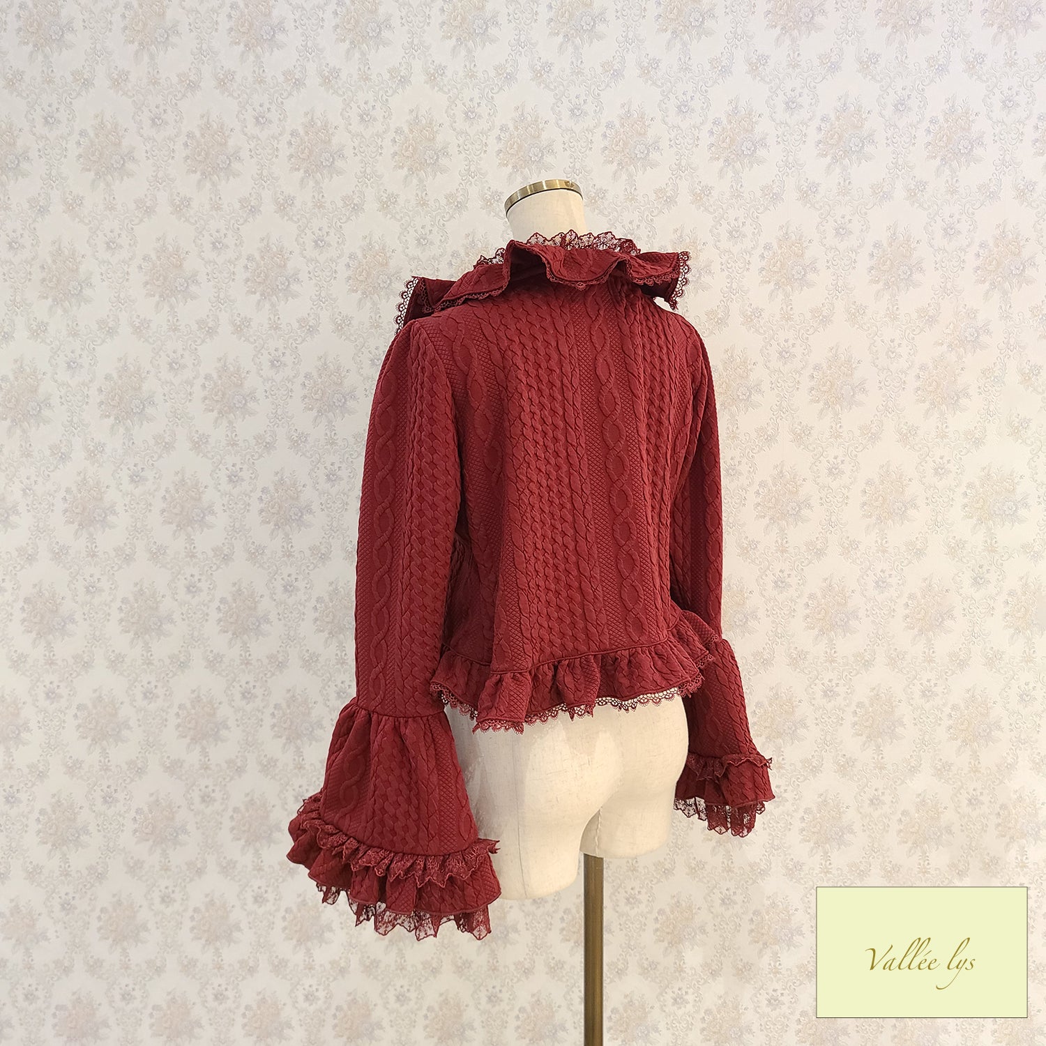 【Vallée lys】ヴァレリス　Petal Bloom Cardigan　Ivory/Bordeaux/Green/ Black