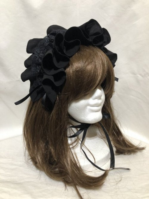 [大理石]大理石音量褶边和花边头饰：黑色