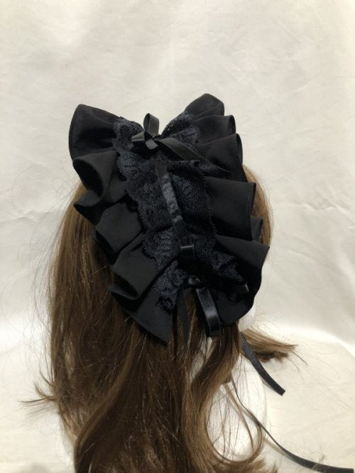 [大理石]大理石音量褶边和花边头饰：黑色