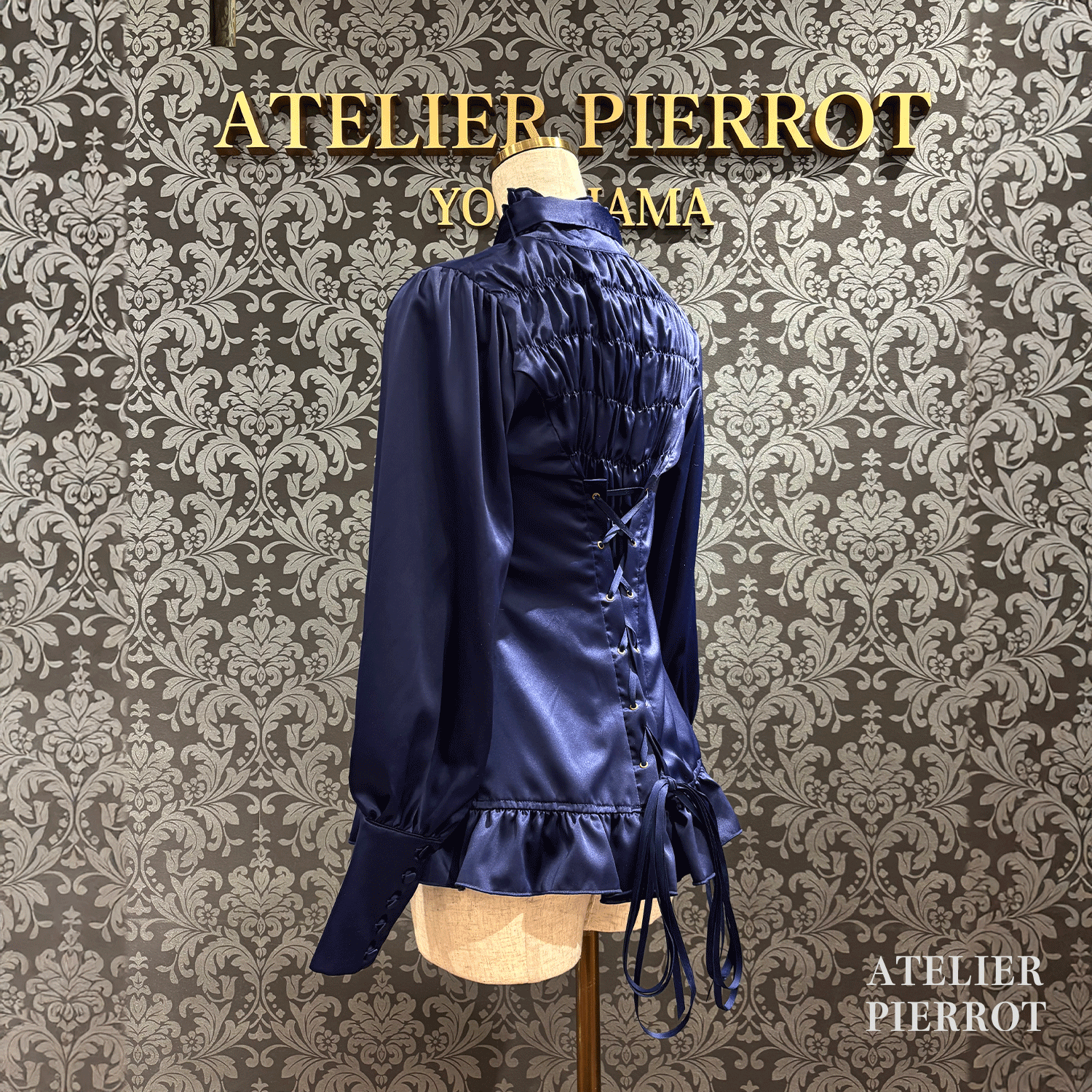 【ATELIER PIERROT】　Classical Duchess Ribbon Blouse　ホワイト/ボルドー/ネイビー/ブラック