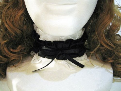 [Marmor] Marble 2way Satin Balth Tack Pletitz Choker oder Kopfschmuck: Schwarze x weiße Spitze