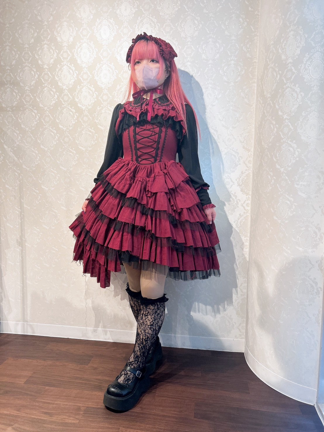 [Vallée lys] 발레 노네트 거즈 점퍼스커트 보르도/그레이/블랙 사이즈 1★11월 말부터 12월 초까지 발매★