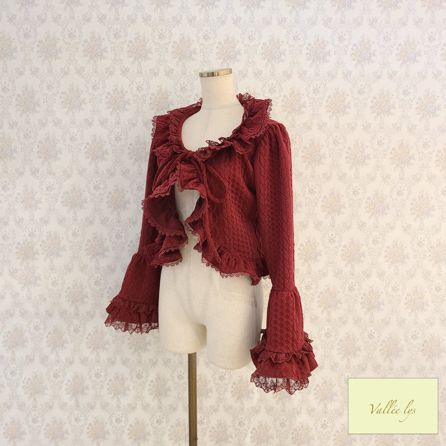 【Vallée lys】ヴァレリス　Petal Bloom Cardigan　Ivory/Bordeaux/Green/ Black