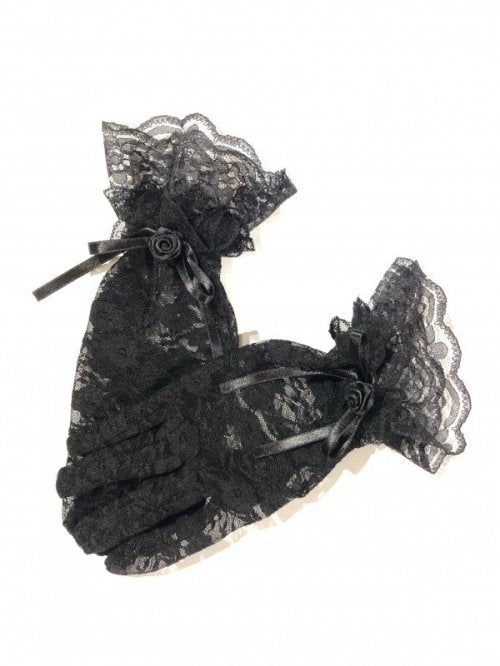 [Marble] Floral lace with marble motif short gloves: black x black rose