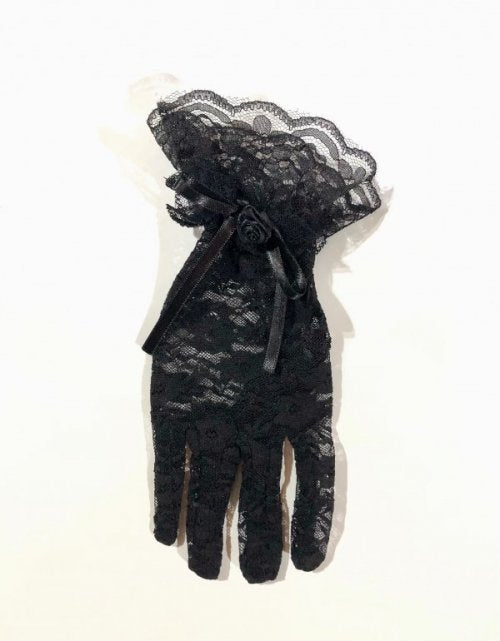 [Marble] Floral lace with marble motif short gloves: black x black rose