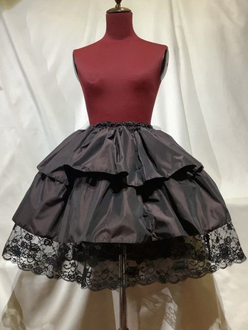 [Mármol] Falda con encaje de volumen con cannier de mármol: Burdeos X Black Lace