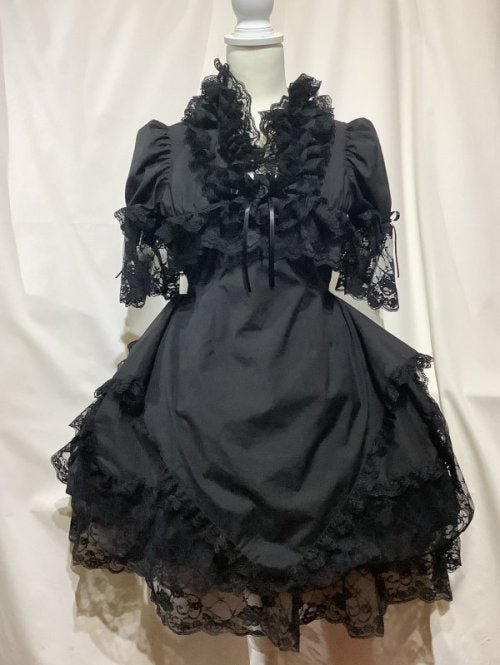 [Marmor] Marmorwechsel Total -Rüschenkleid+PALNIER mit Lautstärkespitzenrock: Schwarz x schwarze Spitze