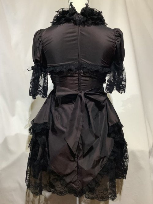 [Mármol] Cambio de mármol Vestido total de volante+Pannier con Falda de encaje de volumen: Burdeos X Negro Lace