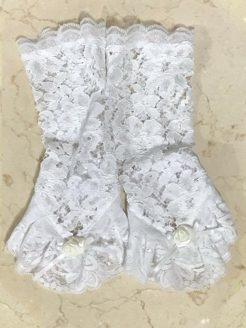 [Marble] Fingers with marble motif volume lace gloves: white rose pattern lace x white roses