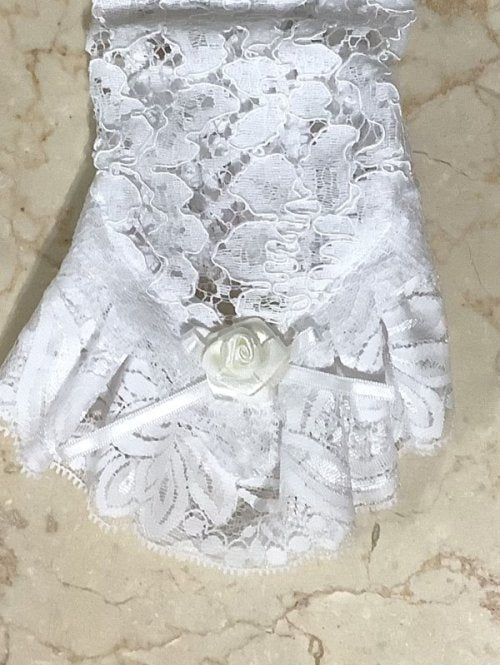 [Marble] Fingers with marble motif volume lace gloves: white rose pattern lace x white roses