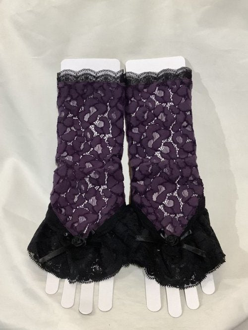 [MARBLE] Fingers with marble motif volume lace gloves: Murasaki floral lace x black rose