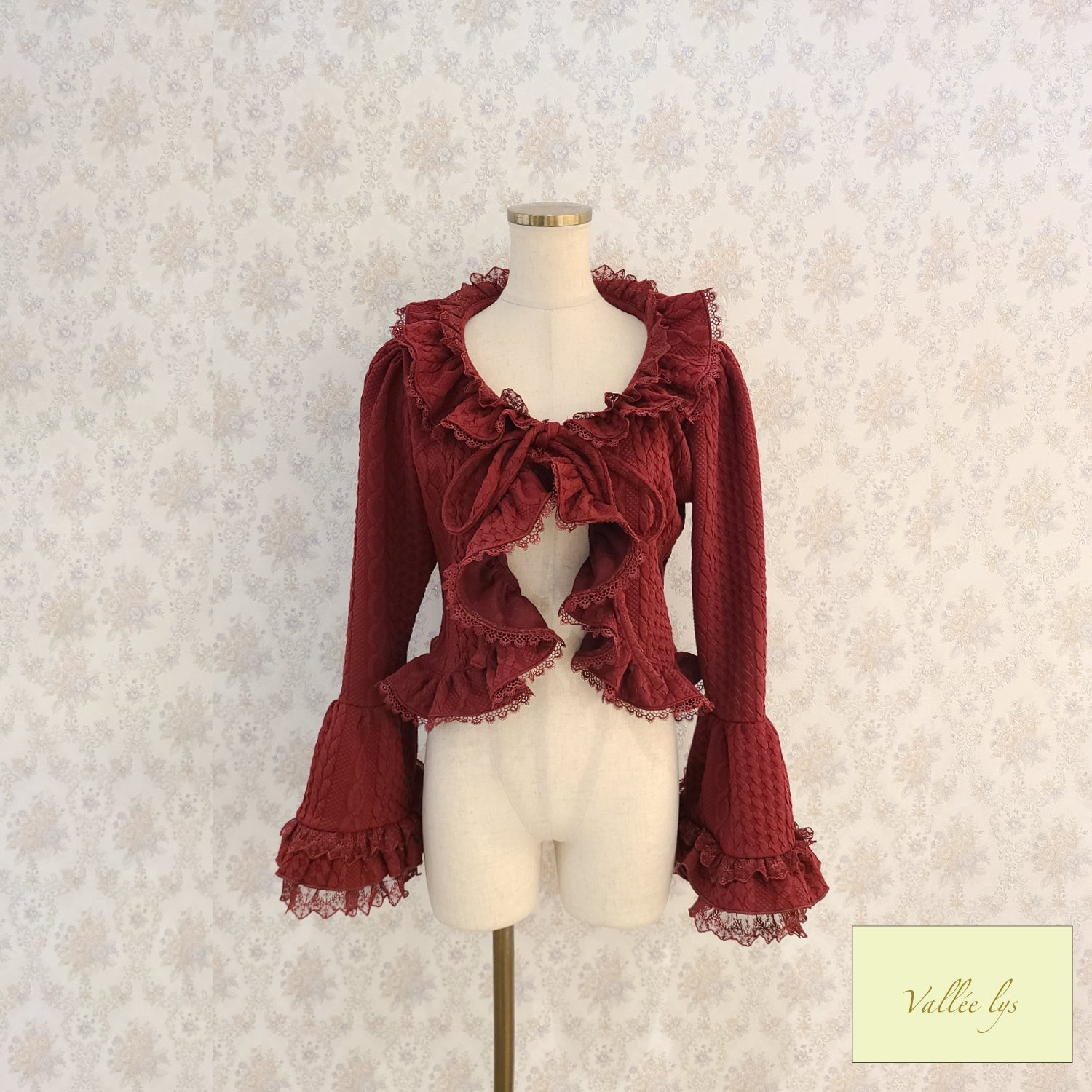 【Vallée lys】ヴァレリス　Petal Bloom Cardigan　Ivory/Bordeaux/Green/ Black