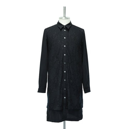 【MiDiom】ミディオム　Lace Layered Long Shirt　Black