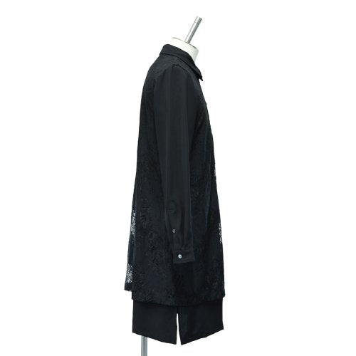 【MiDiom】ミディオム　Lace Layered Long Shirt　Black