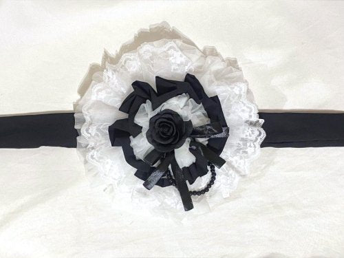 [Marble] Bonnet romantique avec perle de marbre: noir x noir rose x file blanc x dentelle blanche x noire perle