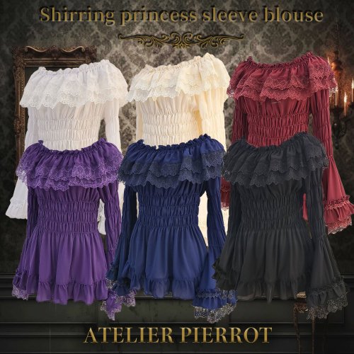 【ATELIER PIERROT】Shirring princess sleeve blouse W hite/新色Ivory/Bordeaux/Navy/Purple/Black