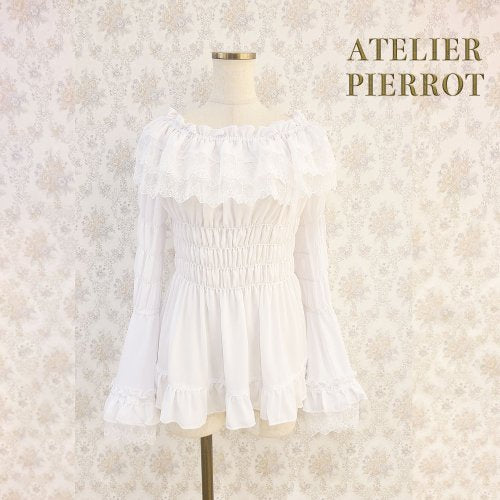 【ATELIER PIERROT】Shirring princess sleeve blouse W hite/新色Ivory/Bordeaux/Navy/Purple/Black