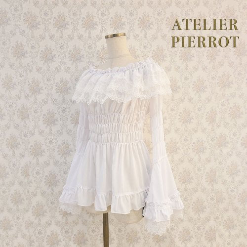 [Atelier Pierrot] Shirring Princess Sleeve襯衫W hite/New ColorIvory/波爾多/海軍/紫色/黑色