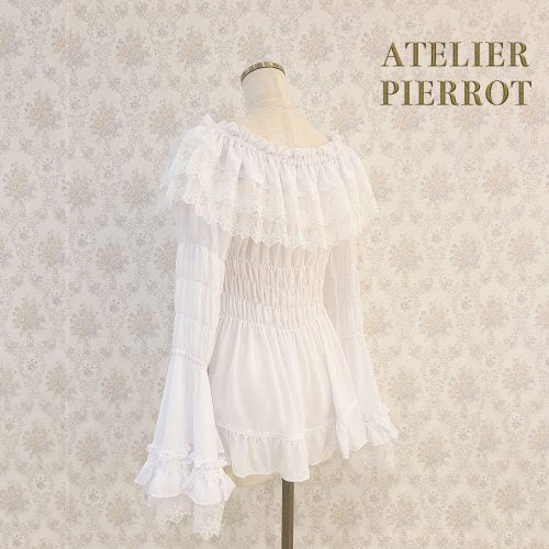 [Atelier Pierrot] Shirring Princess Sleeve襯衫W hite/New ColorIvory/波爾多/海軍/紫色/黑色