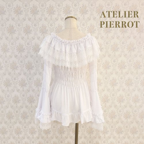 [Atelier Pierrot] Shirring Princess Sleeve襯衫W hite/New ColorIvory/波爾多/海軍/紫色/黑色