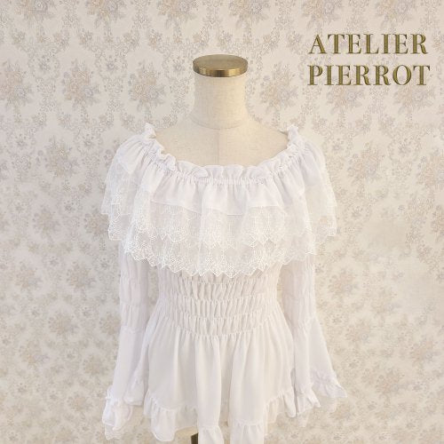 [Atelier Pierrot] Shirring Princess Sleeve襯衫W hite/New ColorIvory/波爾多/海軍/紫色/黑色