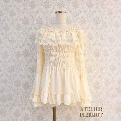 [Atelier Pierrot] Shirring Princess Sleeve襯衫W hite/New ColorIvory/波爾多/海軍/紫色/黑色