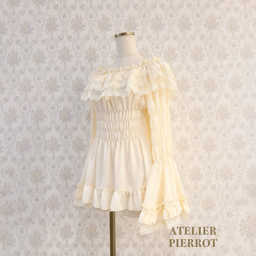 [Atelier Pierrot] Shirring Princess Sleeve襯衫W hite/New ColorIvory/波爾多/海軍/紫色/黑色