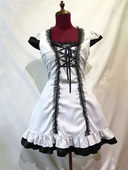 [Marble] Marble frill sleeve knitting dress: white x black lace