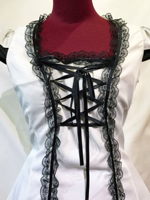 [Marble] Marble frill sleeve knitting dress: white x black lace