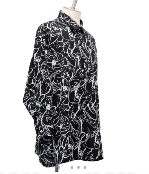 【MiDiom】ミディオム　Drawing Flower Big Shirt　Black