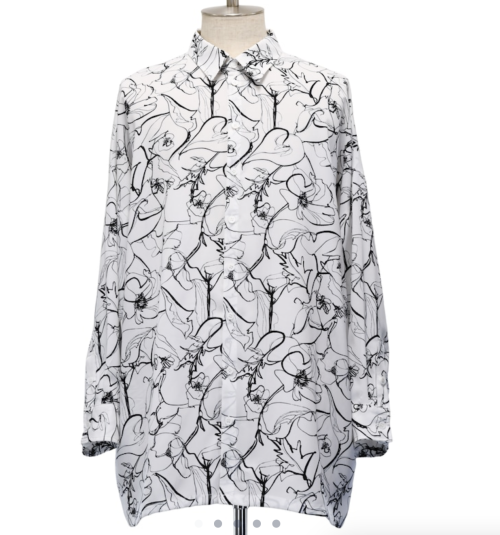 【MiDiom】ミディオム　Drawing Flower Big Shirt　White