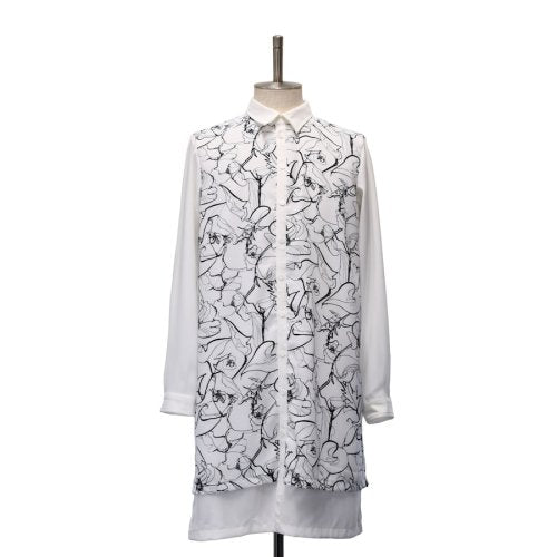 【MiDiom】ミディオム　Drawing Flower Layered Shirt　White