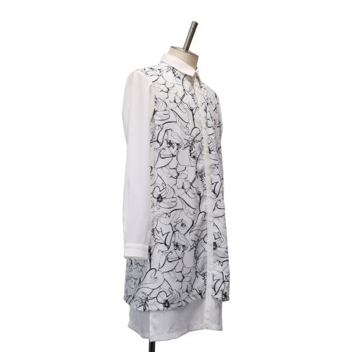 【MiDiom】ミディオム　Drawing Flower Layered Shirt　White